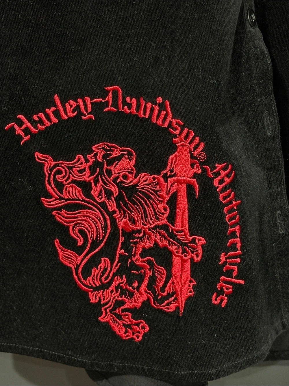 Harley-Davidson Black Suede Button-Front Jacket with Red Embroidered Crest